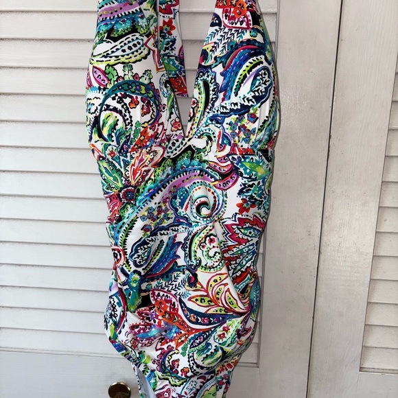 NEW Lauren Ralph Lauren Cabana Paisley Halter Swimsuit One Piece size 14 Beachy - Picture 4 of 10